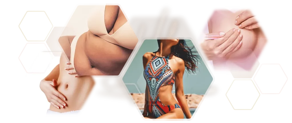 Fotoset Frauen mit glatter Haut an Bauch und Brust