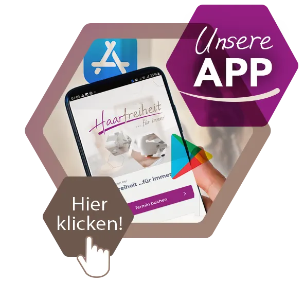 Grafik Button Haarfreiheit App Playstore oder Apple App Store